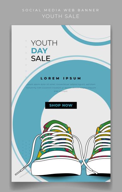 Portrait banner design with colorful sneaker for online advertising design Portrait banner design with colorful sneaker for online advertising FOOT stock illustrations