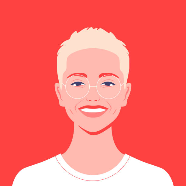 Portrait of a blond teenager. Avatar of a happy student. Portrait of a blond teenager. Avatar of a happy student of the university. Colorful vector flat illustration short hair stock illustrations