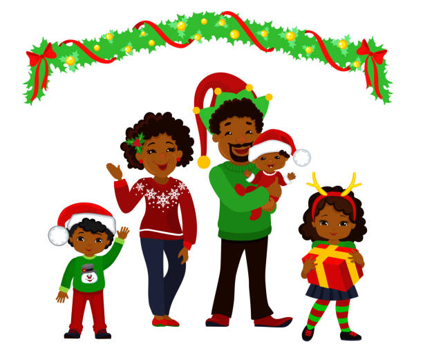 Black Family Christmas Illustrations, Royalty-Free Vector Graphics
