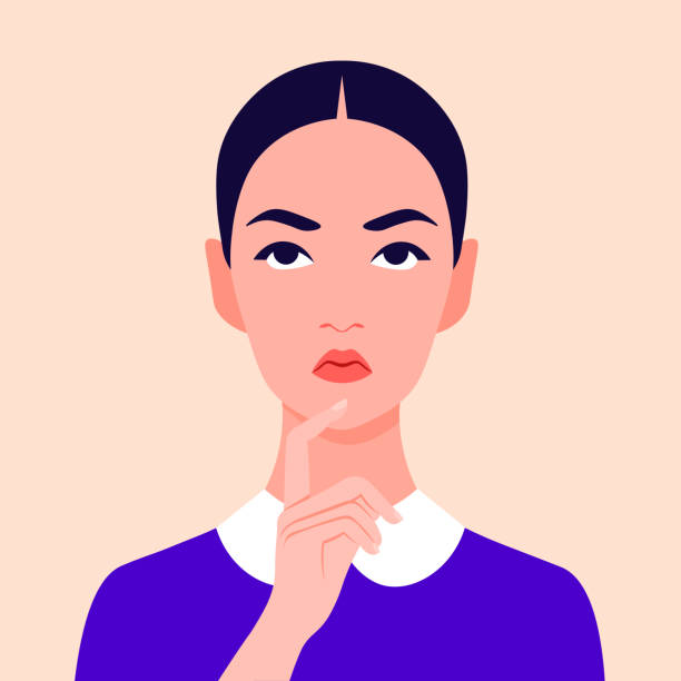 Portrait of a pensive girl. Avatar of a serious schoolgirl. Teenager. Portrait of a pensive girl. Avatar of a serious schoolgirl. Teenager. Vector flat illustration questioning face stock illustrations