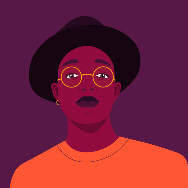 stockillustraties, clipart, cartoons en iconen met portret van een jonge afrikaanse mens in een hoed en een bril. zelfvertrouwen. - portrait man