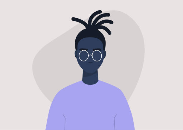 stockillustraties, clipart, cartoons en iconen met een portret van een jong zwart mannelijk karakter dat dreadlocks draagt - hair braid