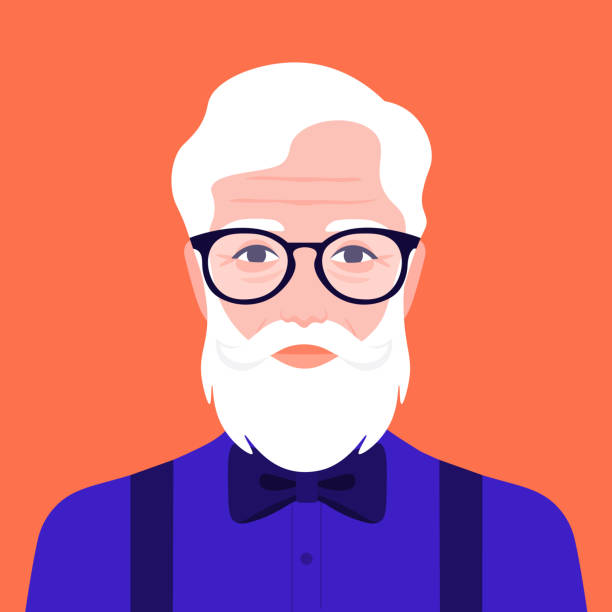 porträt eines alten hipster-mannes mit fliege. avatar mode großvater. - mann portrait stock-grafiken, -clipart, -cartoons und -symbole
