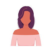 Portrait of girl with fashionable haircut, isolated on white background. Portrait of young woman without face. Avatar for social network, mobile app. Vector flat illustration