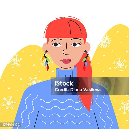 istock Portrait of red-hair woman with festive earrings 1291414192