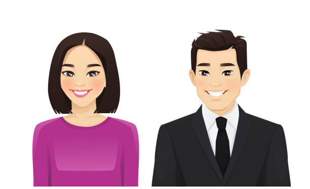 Portrait of two asian persons. Young adult man and woman isolated vector illustration vector art illustration