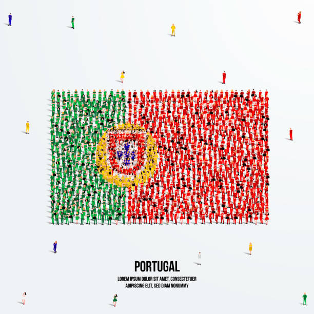 Portugal Flag. A large group of people form to create the shape of the Portuguese flag. Vector Illustration. vector art illustration
