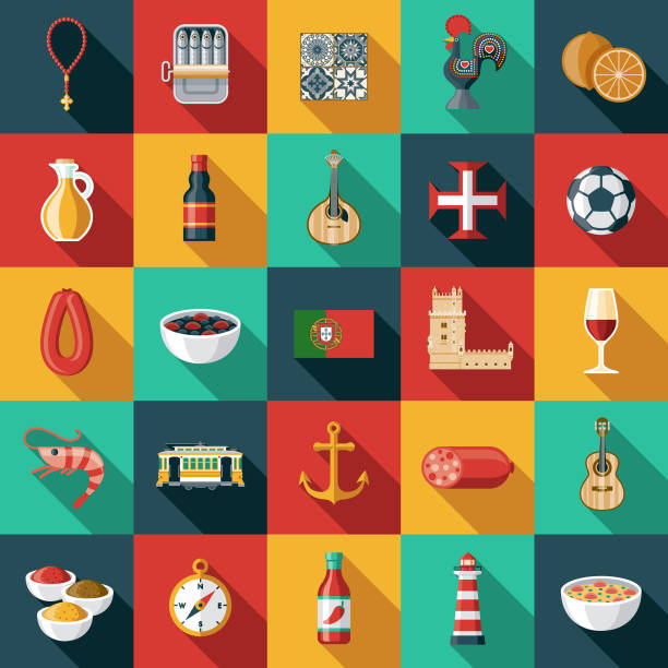 stockillustraties, clipart, cartoons en iconen met portugal icon set - chorizo
