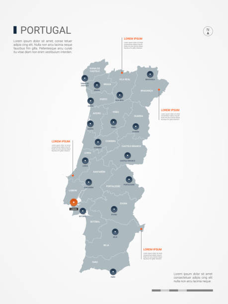 포르투갈 infographic 지도 벡터 일러스트입니다. - portugal stock illustrations