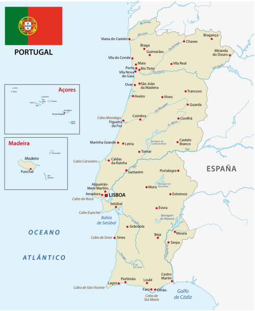 ilustrações de stock, clip art, desenhos animados e ícones de portugal map with flag - algarve
