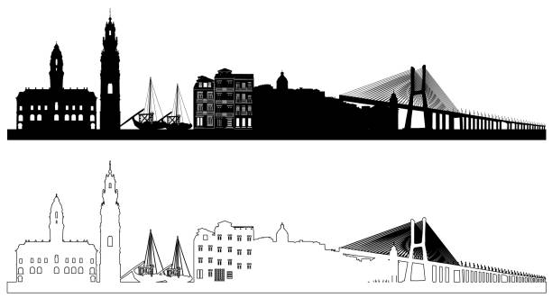 ilustrações de stock, clip art, desenhos animados e ícones de portugal skyline silhouettes, vector illustration - oporto