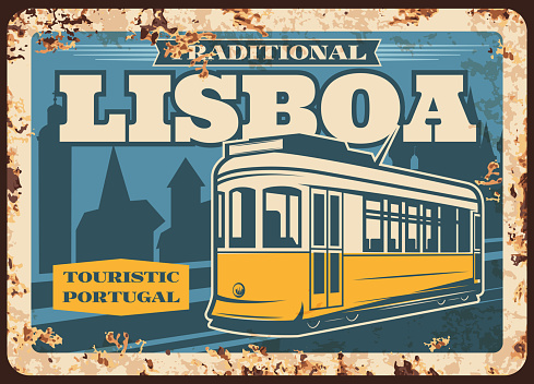 Portugal travel, Lisbon tram metal plate rusty