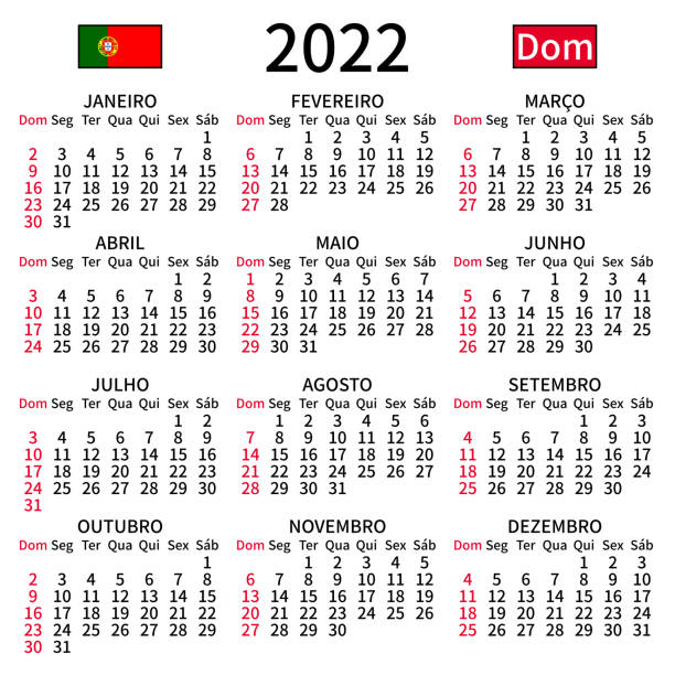 Portuguese calendar 2022, Sunday vector art illustration