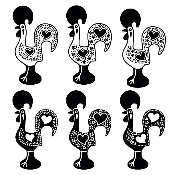 portuguese rooster of barcelos - galo de barcelos black icons - portugal 幅插畫檔、美工圖案、卡通及圖標