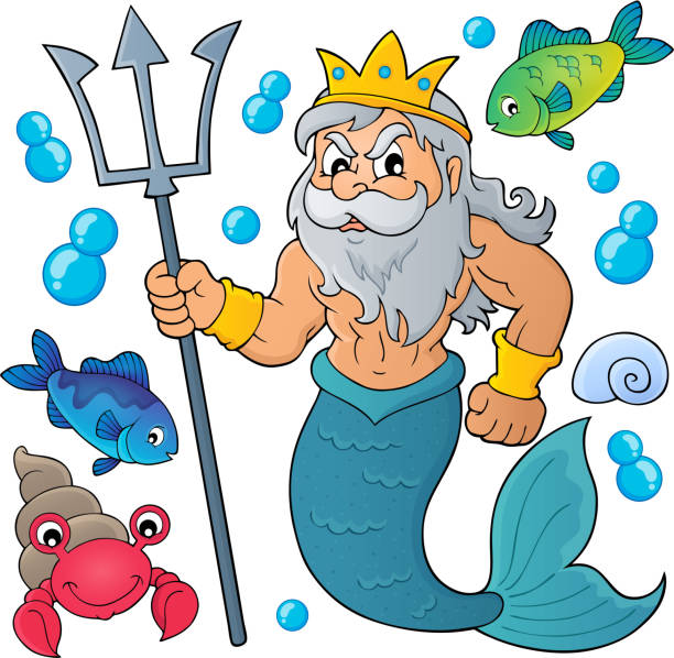 Poseidon theme image 1 Poseidon theme image 1 - eps10 vector illustration. merman stock illustrations