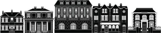 Posh smart row of buildings  store silhouettes stock illustrations