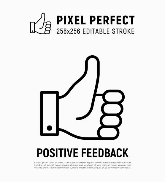 Positive feedback, thumbs up thin line icon. Approve, ok, confirm. Hand gesture. Pixel perfect, editable stroke. Vector illustration. vector art illustration