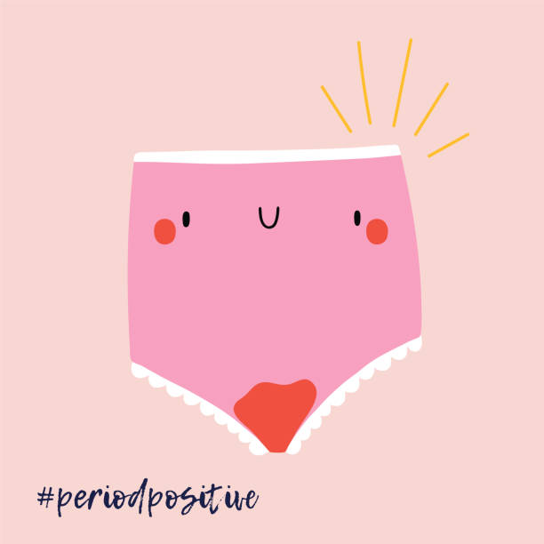 stockillustraties, clipart, cartoons en iconen met positieve periodes-schattige illustratie met bloedige broek. - menstruatie