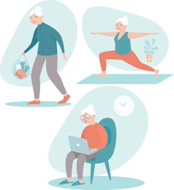 ilustrações de stock, clip art, desenhos animados e ícones de positive senior woman activities - grandparents vertical