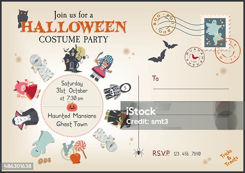istock Post Card Style Halloween Costume Party Invitation 486301638