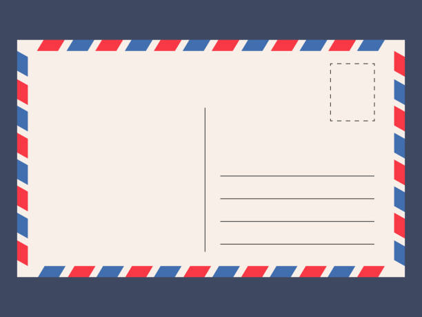 Post card template Post card template. Card space for a short message, for sending by post without an envelope Vector flat style cartoon illustration isolated on blue background airplane borders stock illustrations