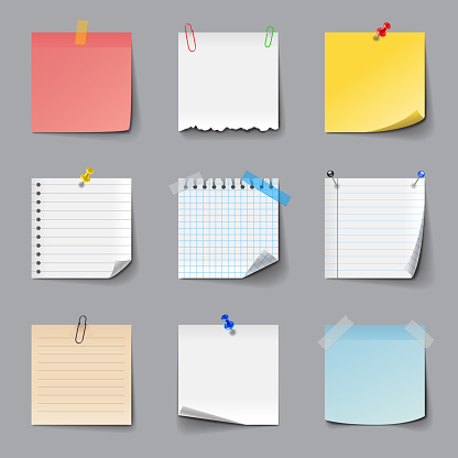 Post it notes icons detailed photo realistic vector set