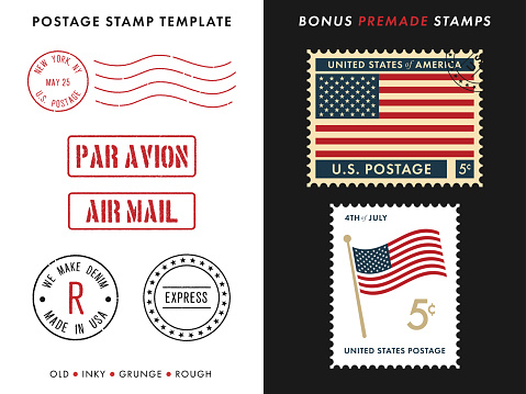 Postage Stamp Template Set on the Black and White Background