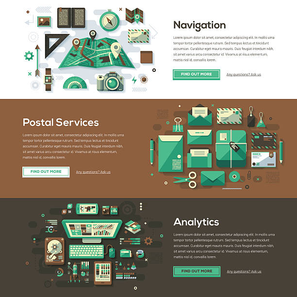 Postal Services Web Banner Set vector art illustration