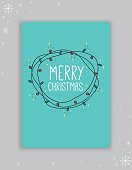 Postcard. Christmas card with the inscription merry christmas and a garland. Vector illustration