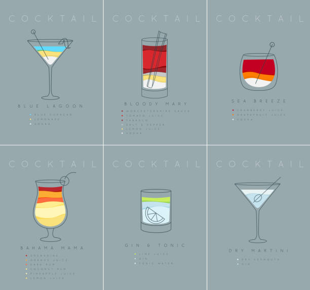 ilustrações de stock, clip art, desenhos animados e ícones de poster cocktails blue lagoon grayish blue - blood bar