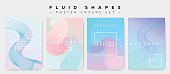 Poster Covers Set with Fluid Shapes. Modern Hipster Pattern. Minimalistic Vector Illustration for Placard, Flyer, Banner, Report, Presentation. Abstract Futuristic Design with Colorful Waves.