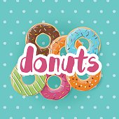 Poster design with colorful glossy tasty donuts, vector illustration