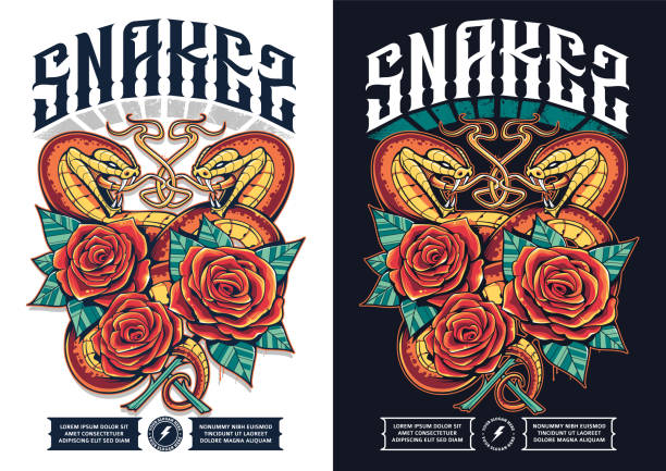 ilustrações de stock, clip art, desenhos animados e ícones de poster design with two snakes - rock rose