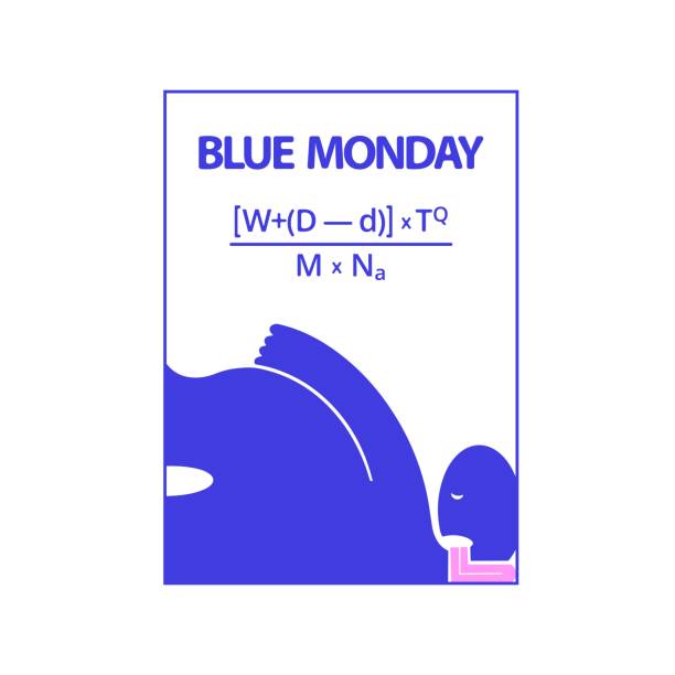 плакат к самому депрессивной дню в году. синий понедельник. расстроенный человек. векторная иллюстрация - blue monday stock illustrations