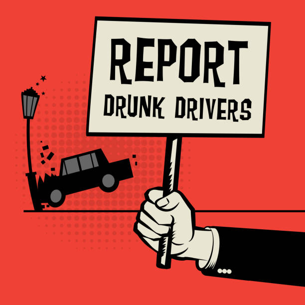 plakat in der hand, business konzept text bericht betrunkene autofahrer - spielkarten tabu vektor stock-grafiken, -clipart, -cartoons und -symbole