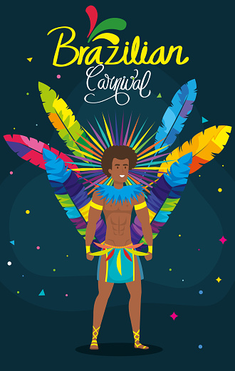poster of carnival brazilian with exotic dancer man with decoration
