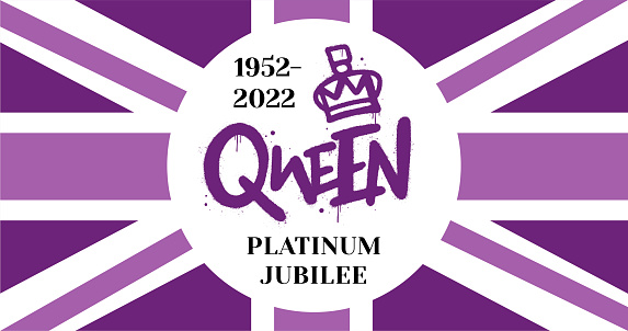Ready greeting card to Platinum Jubilee. Design for poster, banner, invitation,  social media, blog, flyer, postcard, print, badge, label, textile, print, t-shirt, sticker, greeting card. EPS 10