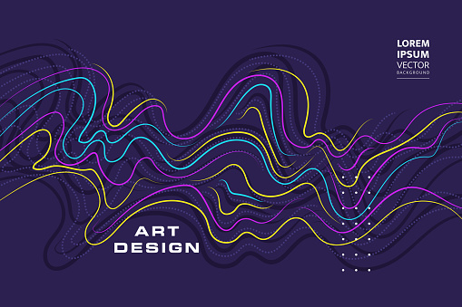 Poster with dynamic waves. Illustration minimal flat style