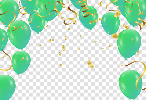Poster with Shiny Green Balloons on White Background with Square Frame Poster with Shiny Green Balloons on White Background with Square Frame balloon backgrounds stock illustrations