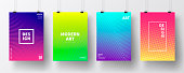 Four realistic posters in vertical position with abstract and colorful geometric backgrounds, isolated on white wall. Modern and trendy background with beautiful color gradients (blue, purple, pink, yellow, green, cyan, red, orange). Template for your design. With space for your text and your background. The layers are named to facilitate your customization. Vector Illustration (EPS10, well layered and grouped). Easy to edit, manipulate, resize or colorize. Please do not hesitate to contact me if you have any questions, or need to customise the illustration. http://www.istockphoto.com/portfolio/bgblue