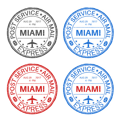 MIAMI postmarks. Set of colored ink stamps