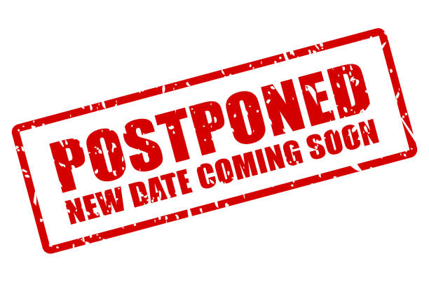 Postponed event rubber stamp Postponed event stamp, new date coming soon postponed stock illustrations