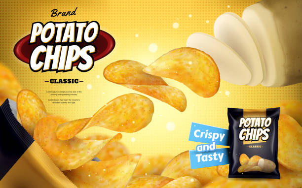 kartoffel-chips anzeigen - chips potato stock-grafiken, -clipart, -cartoons und -symbole