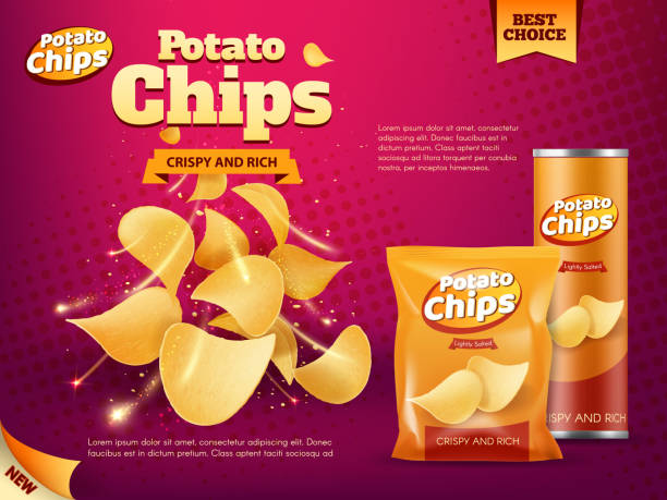 kartoffel-chips-beutel und tube-box. snack-lebensmittel-pakete - chips potato stock-grafiken, -clipart, -cartoons und -symbole