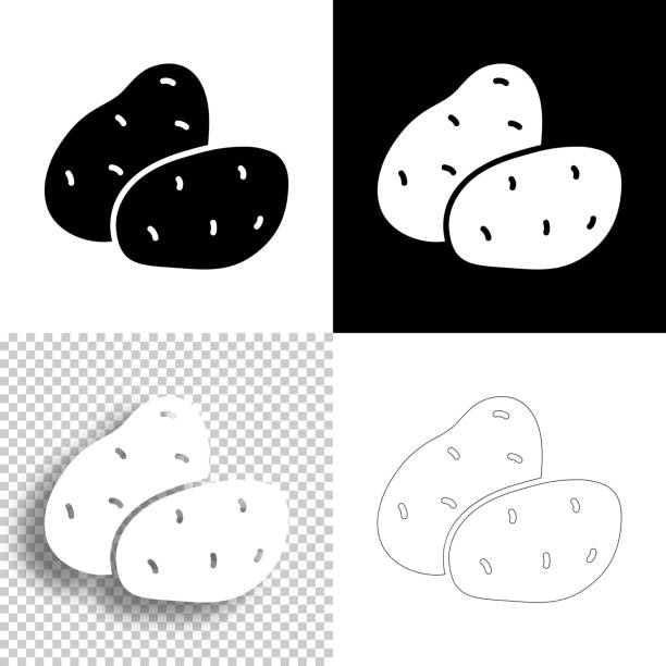 Potato. Icon for design. Blank, white and black backgrounds - Line icon Icon of "Potato" for your own design. Four icons with editable stroke included in the bundle: - One black icon on a white background. - One blank icon on a black background. - One white icon with shadow on a blank background (for easy change background or texture). - One line icon with only a thin black outline (in a line art style). The layers are named to facilitate your customization. Vector Illustration (EPS10, well layered and grouped). Easy to edit, manipulate, resize or colorize. And Jpeg file of different sizes. potato clipart stock illustrations