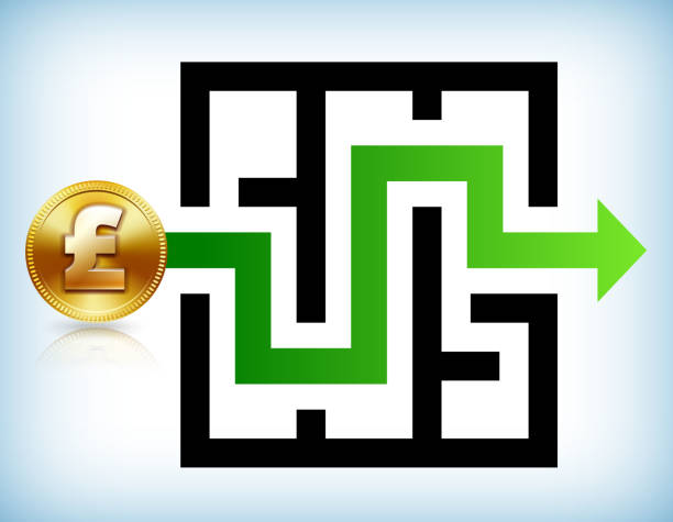 Pound Coin Labyrinth to Success Pound Coin Labyrinth to Success maze icons stock illustrations