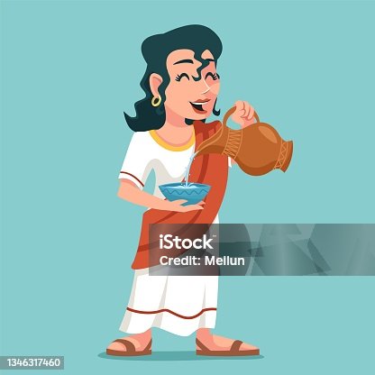 istock Pour drink jug bowl woman roman female greek character icon water vine design vector illustration 1346317460