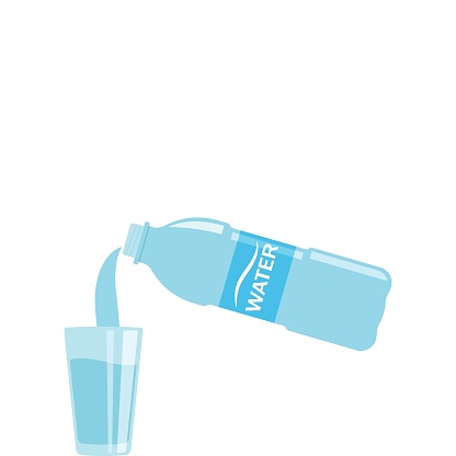 pouring bottled mineral water into a glass vector illustration design template