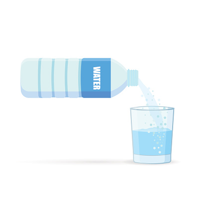 pouring water into glass from a bottle isolated white background. vector illustration