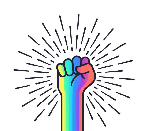 Power Fist Gay Rights Symbol Power fist gay and lesbian rights revolution hand. confidence illustrations stock illustrations